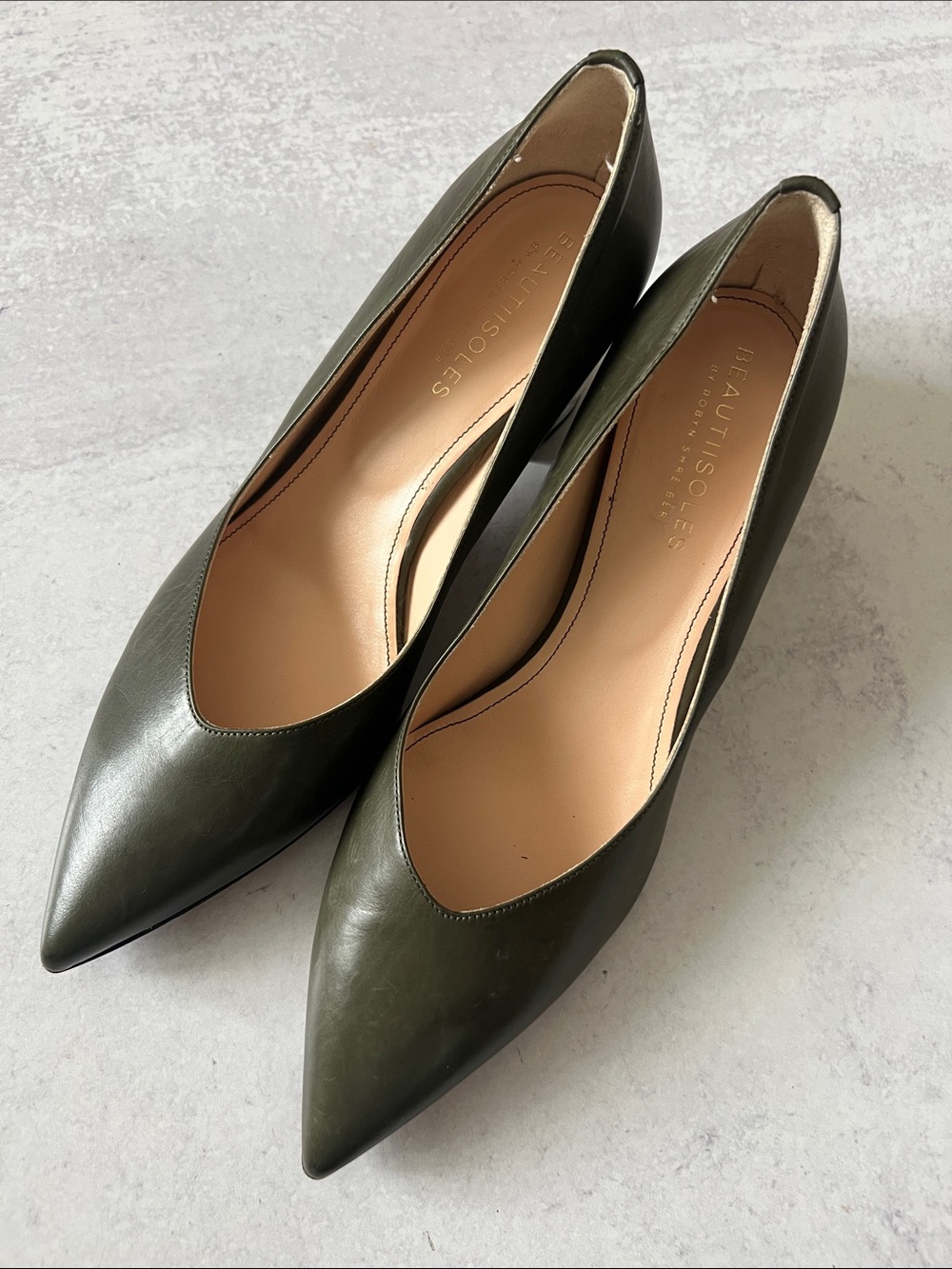 Beautiisoles Olive Green Pointed Toe Pumps